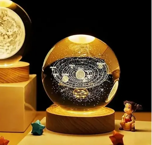 Galaxy Cloud 3D Person Crystal Ball Night Light Luminous Glass Ornaments with LED Base Animal Themed Nightstand Lamp.