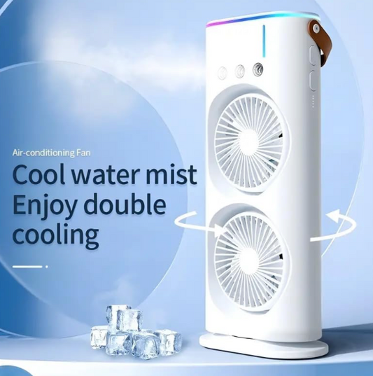 Three-Ended 400ml Capacity Spray Fan Portable Cooling Air Double-ended Fan 3 Speeds Air Conditioner with Night Light.
