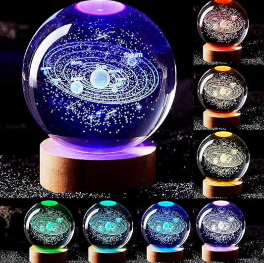 Galaxy Cloud 3D Person Crystal Ball Night Light Luminous Glass Ornaments with LED Base Animal Themed Nightstand Lamp.