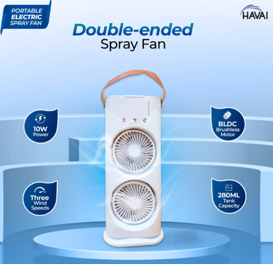 Three-Ended 400ml Capacity Spray Fan Portable Cooling Air Double-ended Fan 3 Speeds Air Conditioner with Night Light.